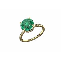 4 Carats Natural Zambian Round Emerald Ring For Women And Girls 18K Solid Gold Zambian Certified May Birthstone Ring