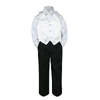 4pc Formal Baby Teen Boys White Vest Bow Tie Set Black Pants Suit S-14 (14)