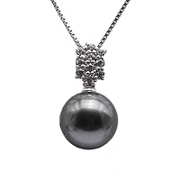 JYX Pearl AAA 9.5mm Black Tahitian Pearl Pendant Cultured Pearl Pendant Necklace in Sterling Silver- Jewellery for Women