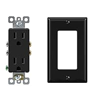ELEGRP Decorator Receptacle with Decorative Receptacle Wall Plate (10 Pack, Glossy Black)