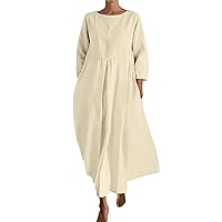 Women's Dresses, Three Quarter Sleeved Loose Hem Pocket Dress Comfy for Women 2024, S XXXL