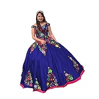2024 Flower Embroidery Mexican Theme Quinceanera Dresses Ball Gown V Cut Off Shoulder Sweet 16 Prom Party