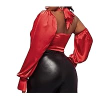 RED Satin Blouse with Detachable Sleeves
