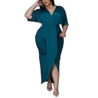 Sexy Plus Size Maxi Dress for Curvy Women V Neck Short Sleeve Wedding Guest Dress Party Dress