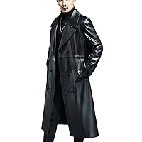 Spring And Autumn Long Waterproof Black PU Leather Windbreaker Men's Double Breasted Large Size Jacket