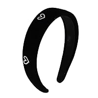 Black Padded Headbands for Women, Solid Wide Rhinestone Heart Headband for Girls Plain Soft Velvet Hair Band No Teeth Thick Head Bands Hoops Fashion Hair Accessories for Women Girls