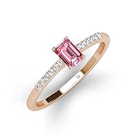 Emerald Cut Pink Tourmaline Diamond 3/4 ctw Womens Engagement Ring 14K White Gold