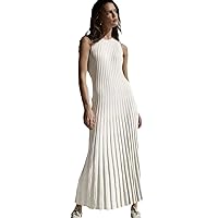 Women Knitted Long Dress Autumn Winter Pleated A-Line Midi Dresses Female V-Neck Casual Ladies Ribbed Maxi Robe