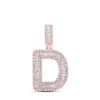 10K Rose Gold Mens Baguette Diamond D Initial Letter Pendant 1/2 Ctw.