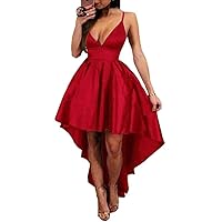 Women's High Low Satin Homecoming Dress Spaghetti Straps Short Prom Dress Cocktail Party