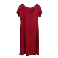 Basic Nightgowns for Women with Built in Bra Pads Nightshirt Dress Sleepwear Short Sleeve Solid Comfy Nightdress