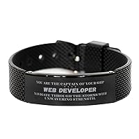 To My Web Developer Gifts, You Are The Captain Of Your Ship, Navigate Through The Storms With Unwavering Strength, Amazing Black Shark Mesh Bracelet For Web Developer Birthday Christmas Gifts for