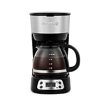 Holstein Housewares 5-Cup Programable Coffee Maker, Convenient and User Friendly, Black and Stainless Steel with Auto Pause and Serve Function, Glass Carafe