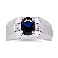 Men's Sterling Silver Ring – Classic Designer Style with 9x7MM Oval Gemstone & Diamonds, Birthstone Rings in Sizes 8-13