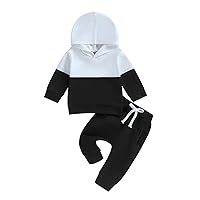 Toddler Baby Boy Fall Clothes Long Sleeve Contrast Color Hoodie Top with Pants Cute Newborn Hooded Outfits 2Pcs Set
