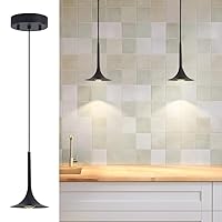 Black Pendant Light for Kitchen Island, Mordern LED Dimmable Pendant Light Fixtures, Modern Hanging Pendant Lighting with 12W Kitchen Lights Island Dining Room Bathroom Bar (1-Light)