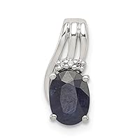 925 Sterling Silver Polished Rhodium Plated Diamond and Sapphire Oval Pendant Necklace Jewelry Gifts for Women