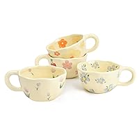 4-Piece Ceramic Coffee Mugs, Creative Flower Mug for Office and Home, 8.5 oz/250 ml for Latte Tea Milk (Blue Flower, Orange Flower, Pink Cherry, Purple Tulip)
