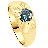 P3 POMPEII3 2Ct Blue Diamond Men's Belcher Solitaire Ring Gold