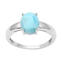 Larimar Wonderful Solid Shiny Gemstone 925 Sterling Silver Ring Jewelry