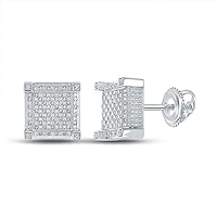 The Diamond Deal Sterling Silver Mens Round Diamond Square Earrings 1/3 Cttw