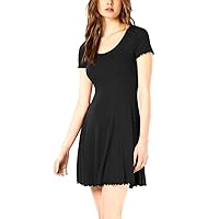 Womens Ribbed Fit & Flare Dress, Black, XX-Small