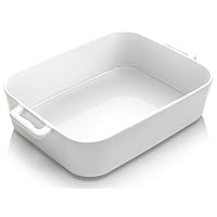 Deep Ceramic Baking Dish, 9x13 Inch Casserole Dishe for Oven, 142 oz Large Elegant Design Lasagna Pan with Handles- Durable Serving Bakeware for Lasagna, Roasting and Baking, White