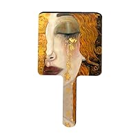 Handheld Mirror, Yellow Klimt Tears painting texture, sunflower yellow floral print for Hand Mirror with Handle, Cute Hand held Mirror for Shaving Single-Sided Portable Travel Vanity Mirror fo