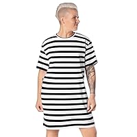 T-Shirt Dress.Kr8vsosllc, Long T-Shirt Dress, Black and White Striped Long Dress, Designed for Casual Occasions