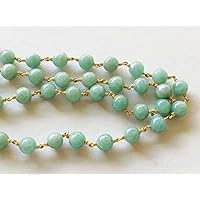 1 feet Amazonite Plain Round Balls Beads in 925 24KT Gold Plating Wire Wrapped Rosary Style Chain Amazonite Beaded Chain