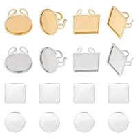 UNICRAFTALE 8 Sets DIY Cuff Ring Making Kit 2 Colors Square Round Open Cuff Ring Bezel Tray US Size 7~8 201 Stainless Steel Blank Cabochon Ring Bases with Glass Cabochons Domes Set for Ring Making