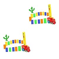 ERINGOGO 2pcs Educational Toys Toddler Truck Toy Domino Laying Train Domino Building Block Wooden Building Blocks Kids Toys Kids Domino Train Rally Train Toy Child Puzzle Game Set