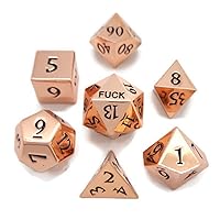 Copper Metal D20 F*** Dice Set Critical Fail F Steampunk 20 Sided Die Set DND Black Gunmetal Color Number for Role Playing Game Dungeons and Dragons D&D Pathfinder Shadowrun and Math Teaching