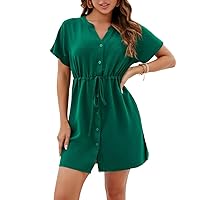 2024 Women's Dresses Pleated Fabric,Button & Tie-Vacation Outfits for Women