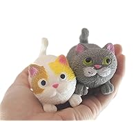 2 Stretchy Cat Crushed Bead Sand Filled - Kitty Lover Sensory Fidget Toy Weighted (Random Colors)
