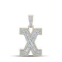 10K Two-tone Gold Mens Baguette Diamond X Initial Letter Charm Pendant 2 Ctw.