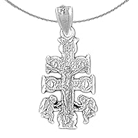 Gold Crucifix Necklace | 14K White Gold Caravaca Crucifix Pendant with 18