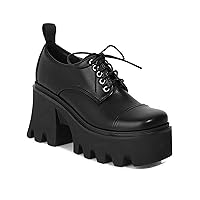 Women's Patent Leather Lug Sole Chunky Heel Oxfords,Fashion Lace Up Height Increase Platform Gothic Oxfords Pumps Business Work Dress Shoes