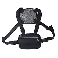 Neweb Unisex Fashion Trend Waterproof Oxford Chest Pocket Vest Pocket Travel Bag Handbag Crossbody Belt Pouch - black