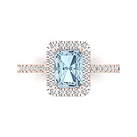 1.82ct Emerald Cut Solitaire with accent Aquamarine Blue Simulated Diamond designer Modern Statement Ring Real 14k Rose Gold
