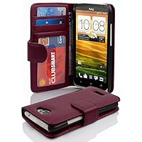 Book Case Compatible with HTC ONE X/X+ in Bordeaux Purple - with Magnetic Closure and 3 Card Slots - Wallet Etui Cover Pouch PU Leather Flip