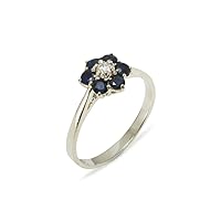 925 Sterling Silver Real Genuine Diamond & Sapphire Womens Cluster Anniversary Ring (0.06 cttw, H-I Color, I2-I3 Clarity)