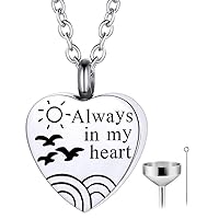 Stainless Steel Cremation Funeral Heart with Seagulls Necklace For Ashes Heart Pendant Necklace Memorial Keepsake Jewelry With Funnel Kit