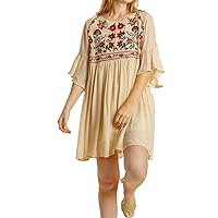 Umgee Floral Embroidered Bell Ruffle Sleeve Babydoll Dress