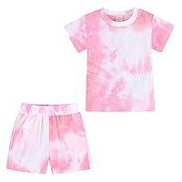 Toddler Girls Summer 2 Piece Outfits Tie Dye T-Shirt and Shorts Set Little Kids Cotton Short Sleeve Tee & Short Pants