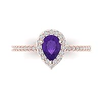 Clara Pucci 1.32 Brilliant Pear Cut Solitaire W/Accent Natural Purple Amethyst Anniversary Promise Engagement ring Solid 18K Rose Gold