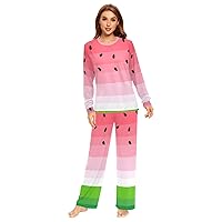 ALAZA Summer Watermelon Floral Leaves Brushed Couples Matching Pajamas Sets