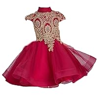 High Neck Flower Girl Dresses Lace Applique Hi Lo Pageant Ball Gown for Wedding