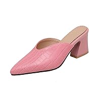 Women's Comfy Chunky Heel Slide Mules Sandals Closed Pointed Toe V Cut Slip On Dress Pump Slipper Shoes