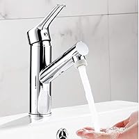 Qiangcui Basin Sink Tap, Flexible 2- Function Pull Down Sprayer, Single Lever, Chrome Plating Brass, for Basin Sink and Bathtub Basin Mixer Tap Hair Washing/612